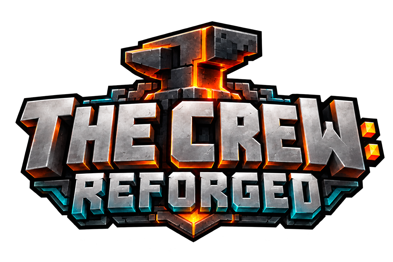 The Crew: Reforged logo, forged metal lettering with orange and cyan accents